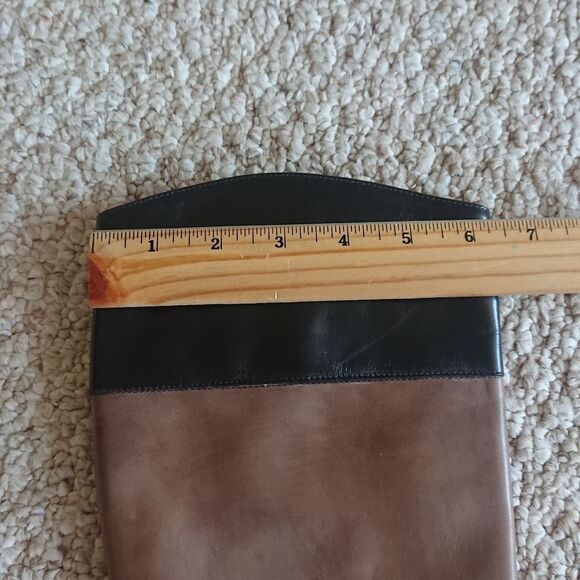 Saks Fifth Avenue Italy Taupe Brown Black Leather Knee High Riding boots sz 6 - Picture 10 of 12